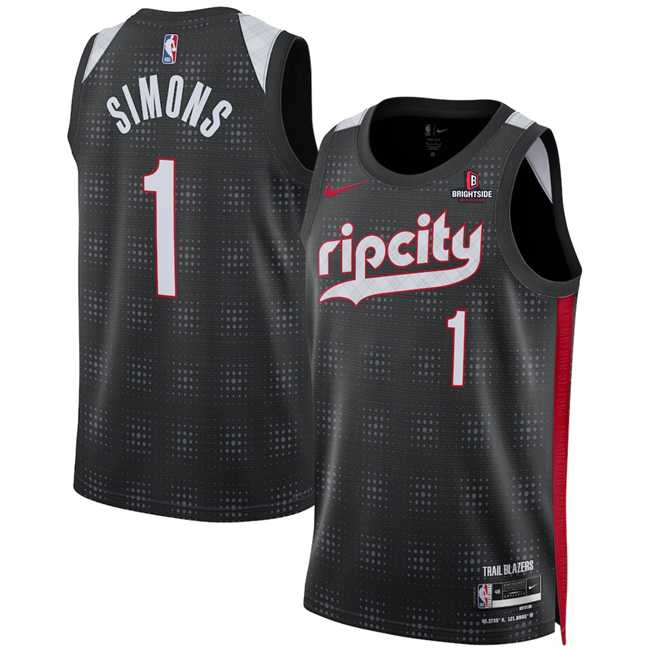 Mens Portland Trail Blazers #1 Anfernee Simons Black 2024-25 City Edition Edition Stitched Jersey Dzhi